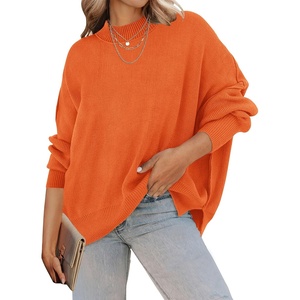 image:imageZESICA Womens Winter Oversized Striped Ribbed Knit SweaterOrange