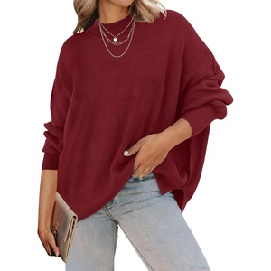 image:imageZESICA Womens Winter Oversized Striped Ribbed Knit SweaterWine