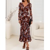 image:imageZESICA Wedding Guest Dresses for Women Fall Long Sleeve Floral Maxi DressBrown