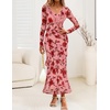 image:imageZESICA Wedding Guest Dresses for Women Fall Long Sleeve Floral Maxi DressDark Pink