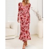 image:imageZESICA Wedding Guest Dresses for Women Fall Long Sleeve Floral Maxi DressDark Pink