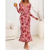 image:imageZESICA Wedding Guest Dresses for Women Fall Long Sleeve Floral Maxi DressDark Pink