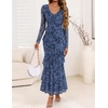 image:imageZESICA Wedding Guest Dresses for Women Fall Long Sleeve Floral Maxi DressDusty Blue