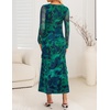 image:imageZESICA Wedding Guest Dresses for Women Fall Long Sleeve Floral Maxi DressGreen