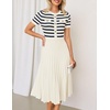 image:imageZESICA Women Striped Crewneck Short Sleeve Elegant Midi DressBeige