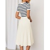 image:imageZESICA Women Striped Crewneck Short Sleeve Elegant Midi DressBeige