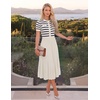 image:imageZESICA Women Striped Crewneck Short Sleeve Elegant Midi DressBeige