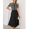 image:imageZESICA Women Striped Crewneck Short Sleeve Elegant Midi DressBlack