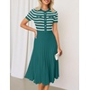 image:imageZESICA Women Striped Crewneck Short Sleeve Elegant Midi DressDarkgreen