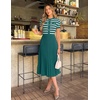image:imageZESICA Women Striped Crewneck Short Sleeve Elegant Midi DressDarkgreen