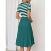 image:imageZESICA Women Striped Crewneck Short Sleeve Elegant Midi DressDarkgreen