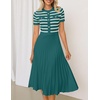 image:imageZESICA Women Striped Crewneck Short Sleeve Elegant Midi DressDarkgreen