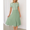 image:imageZESICA Women Striped Crewneck Short Sleeve Elegant Midi DressLight Green