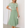 image:imageZESICA Women Striped Crewneck Short Sleeve Elegant Midi DressLight Green