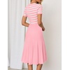 image:imageZESICA Women Striped Crewneck Short Sleeve Elegant Midi DressPink