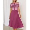 image:imageZESICA Women Striped Crewneck Short Sleeve Elegant Midi DressPlum