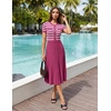 image:imageZESICA Women Striped Crewneck Short Sleeve Elegant Midi DressPlum