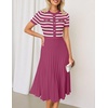 image:imageZESICA Women Striped Crewneck Short Sleeve Elegant Midi DressPlum
