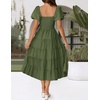 image:imageZESICA Women Summer Puff Sleeve Boho Wedding Guest Midi DressArmy Green