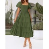 image:imageZESICA Women Summer Puff Sleeve Boho Wedding Guest Midi DressArmy Green