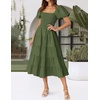 image:imageZESICA Women Summer Puff Sleeve Boho Wedding Guest Midi DressArmy Green