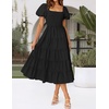 image:imageZESICA Women Summer Puff Sleeve Boho Wedding Guest Midi DressBlack