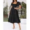 image:imageZESICA Women Summer Puff Sleeve Boho Wedding Guest Midi DressBlack