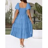 image:imageZESICA Women Summer Puff Sleeve Boho Wedding Guest Midi DressBlue