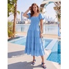 image:imageZESICA Women Summer Puff Sleeve Boho Wedding Guest Midi DressBlue
