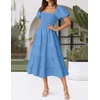 image:imageZESICA Women Summer Puff Sleeve Boho Wedding Guest Midi DressBlue