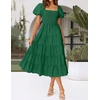 image:imageZESICA Women Summer Puff Sleeve Boho Wedding Guest Midi DressForest Green