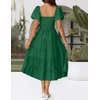 image:imageZESICA Women Summer Puff Sleeve Boho Wedding Guest Midi DressForest Green