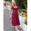 image:imageZESICA Women Summer Puff Sleeve Boho Wedding Guest Midi DressFuchsia