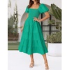 image:imageZESICA Women Summer Puff Sleeve Boho Wedding Guest Midi DressGreen