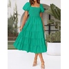 image:imageZESICA Women Summer Puff Sleeve Boho Wedding Guest Midi DressGreen