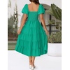 image:imageZESICA Women Summer Puff Sleeve Boho Wedding Guest Midi DressGreen
