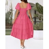 image:imageZESICA Women Summer Puff Sleeve Boho Wedding Guest Midi DressHot Pink