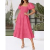 image:imageZESICA Women Summer Puff Sleeve Boho Wedding Guest Midi DressHot Pink