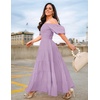 image:imageZESICA Women Summer Puff Sleeve Boho Wedding Guest Midi DressLight Purple