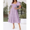 image:imageZESICA Women Summer Puff Sleeve Boho Wedding Guest Midi DressLight Purple