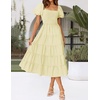 image:imageZESICA Women Summer Puff Sleeve Boho Wedding Guest Midi DressLight Yellow