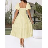 image:imageZESICA Women Summer Puff Sleeve Boho Wedding Guest Midi DressLight Yellow
