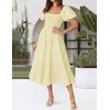 image:imageZESICA Women Summer Puff Sleeve Boho Wedding Guest Midi DressLight Yellow
