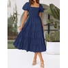 image:imageZESICA Women Summer Puff Sleeve Boho Wedding Guest Midi DressNavy