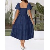 image:imageZESICA Women Summer Puff Sleeve Boho Wedding Guest Midi DressNavy