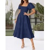 image:imageZESICA Women Summer Puff Sleeve Boho Wedding Guest Midi DressNavy