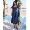image:imageZESICA Women Summer Puff Sleeve Boho Wedding Guest Midi DressNavy