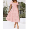 image:imageZESICA Women Summer Puff Sleeve Boho Wedding Guest Midi DressPink