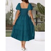 image:imageZESICA Women Summer Puff Sleeve Boho Wedding Guest Midi DressTeal