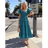 image:imageZESICA Women Summer Puff Sleeve Boho Wedding Guest Midi DressTeal